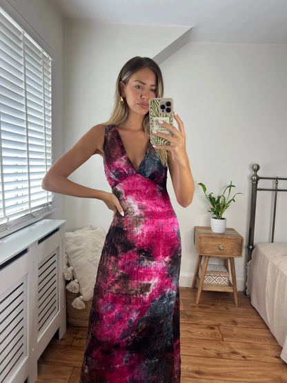 Hayley V-Neck Elegant Maxi Printed dress with wide straps in a stunning textured lace and print fabric Josh And Nicol