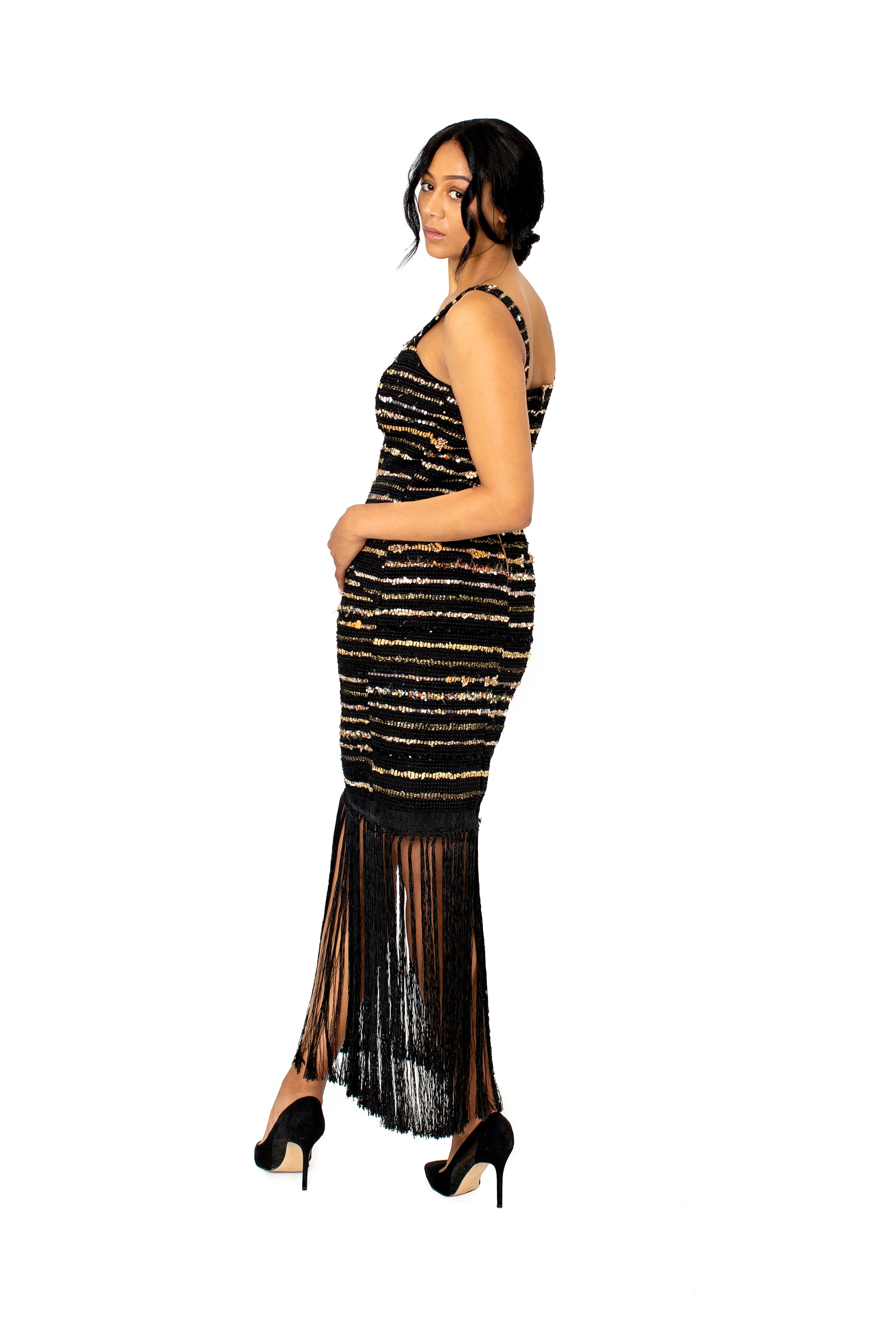 Sofia Woven Embellished Fringe dress