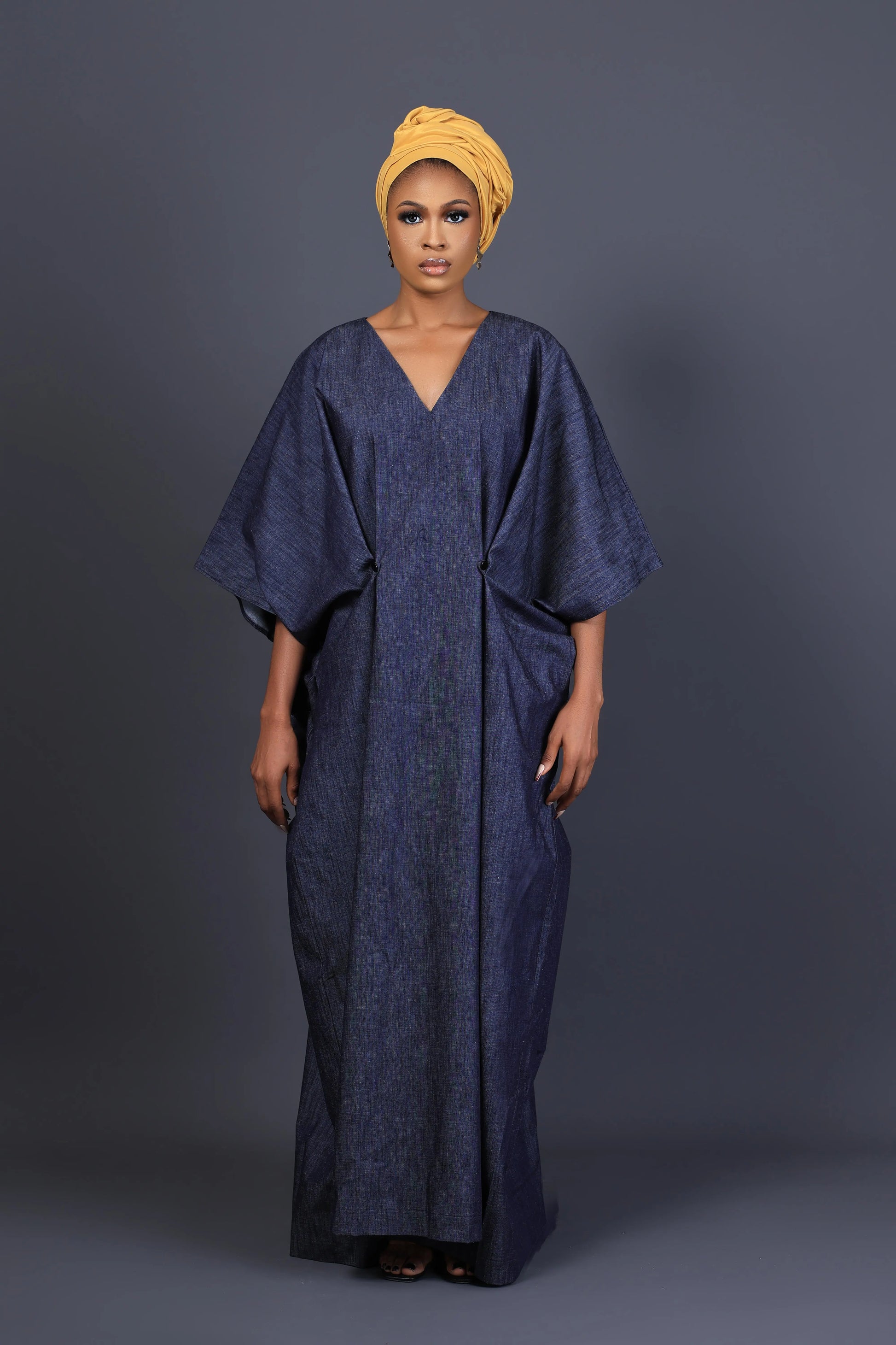denim kaftan dress African Boubou Dress Indigo Denim Kaftan Handcrafted Free Size Maxi Bubu Gown for Women