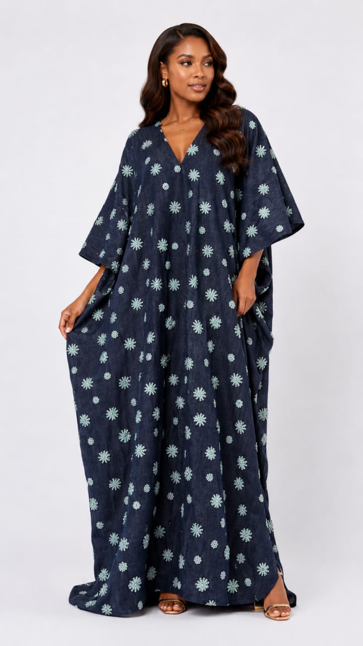 Abeni Beaded Denim Kaftan Josh And Nicol