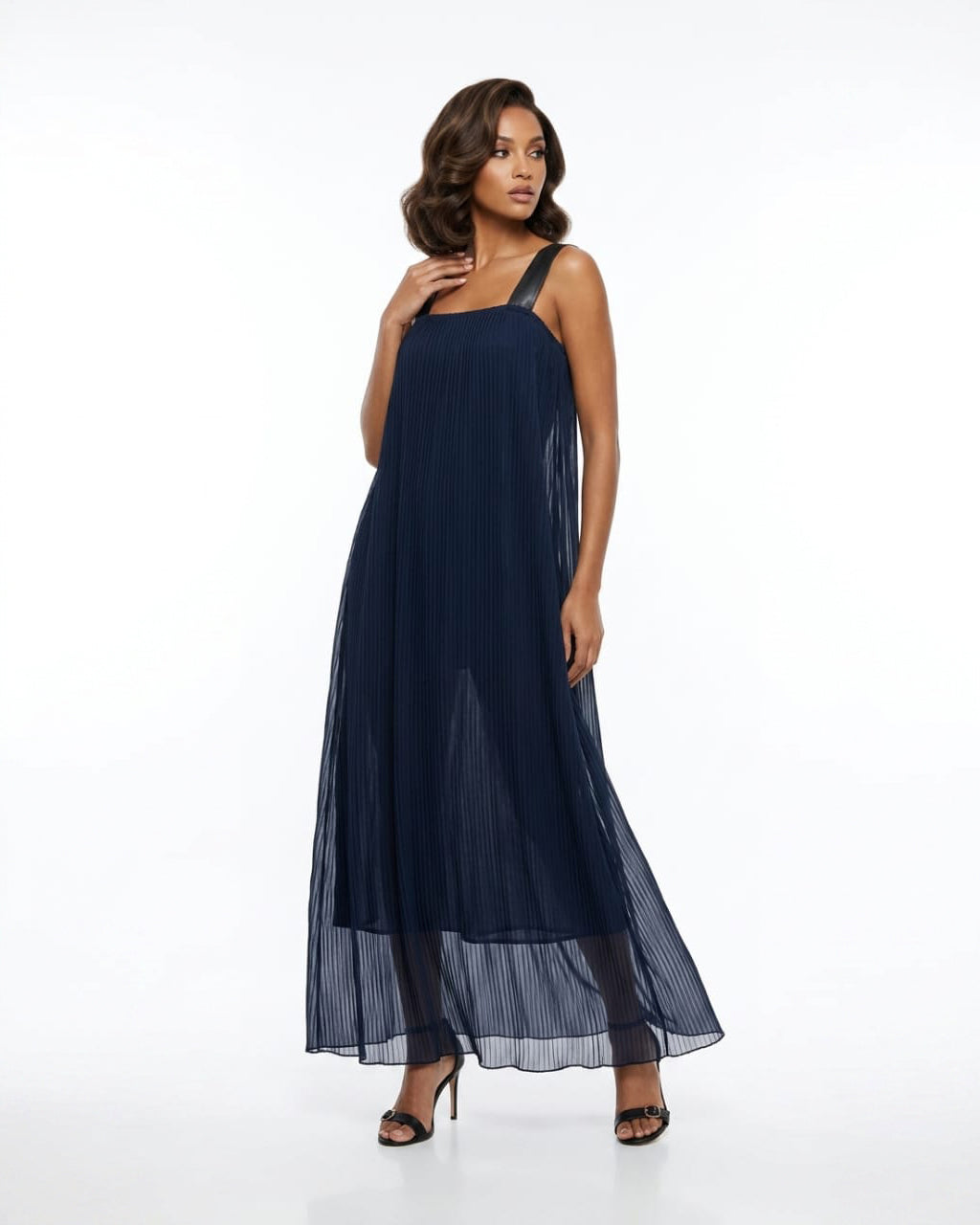Navy Pleated Chiffon Maxi Dress Josh And Nicol