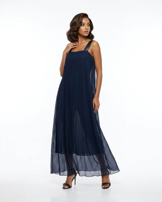 Navy Pleated Chiffon Maxi Dress Josh And Nicol