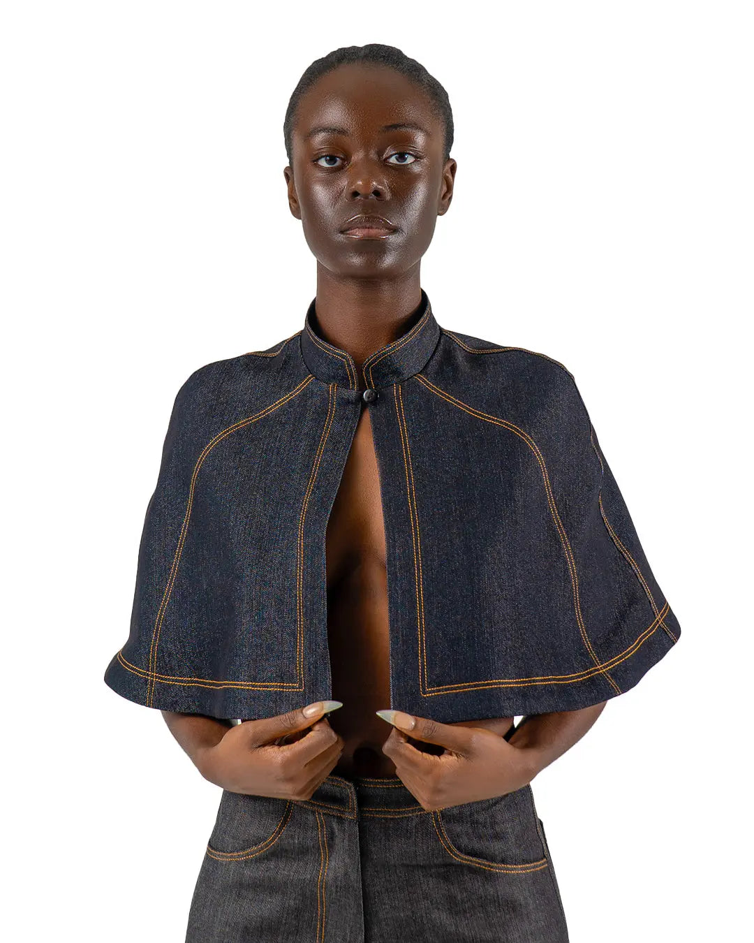 Sofia Topstitched Denim Cape Josh And Nicol