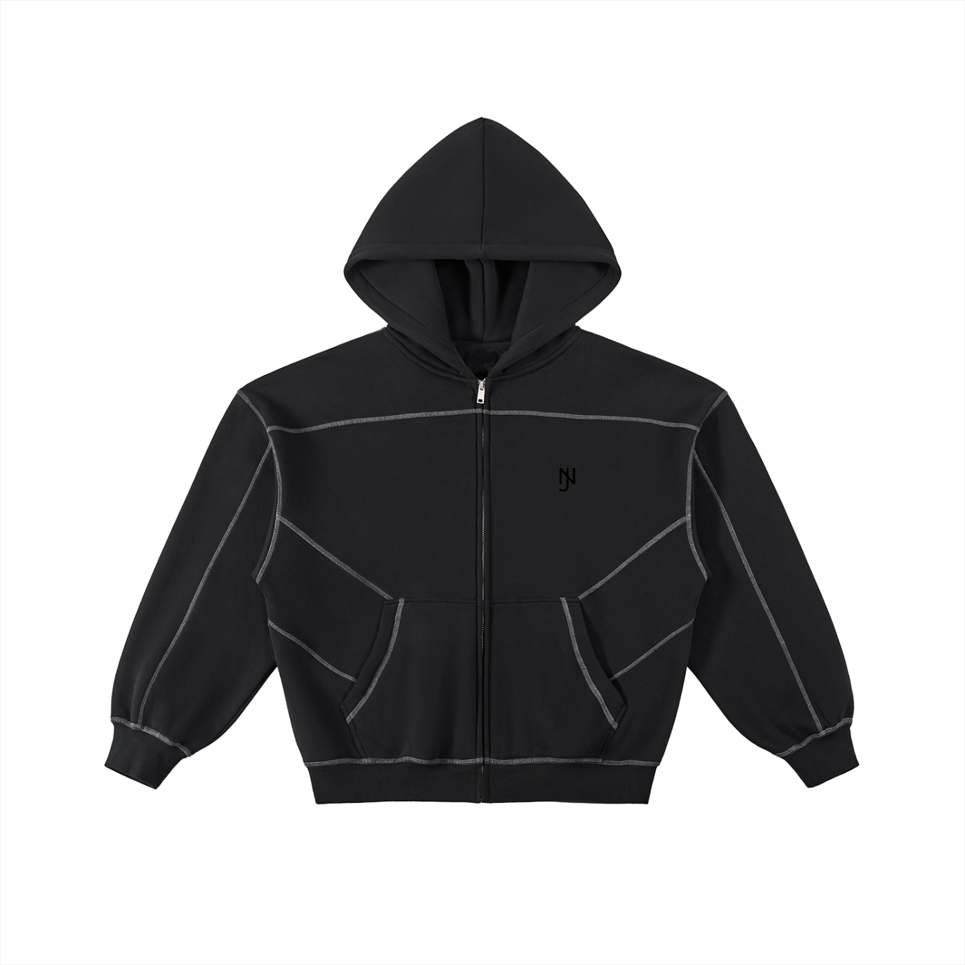 Contrast-Stitched Boxy Fleece Zip Hoodie ODMPOD