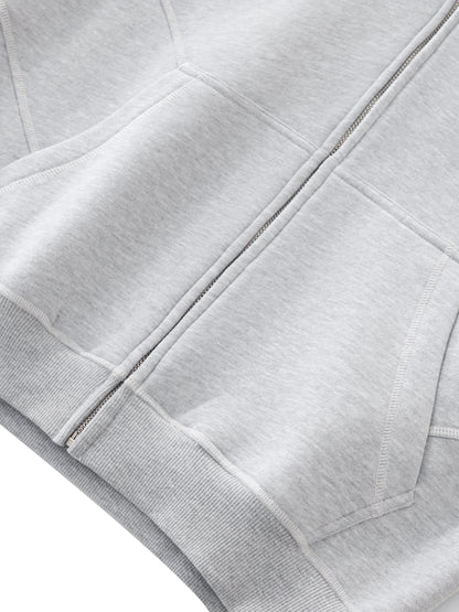 Contrast-Stitched Boxy Fleece Zip Hoodie ODMPOD