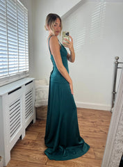 Catherine Fitted Corset Premium Satin Pin-tuck Design Lace Up Back Full Length Dress In Emerald Green