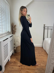 Nina Long-Sleeve Ruched Maxi Dress- Black Josh And Nicol