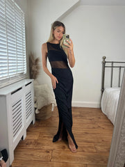 Mia Mesh Panel Bodycon Sleeveless Maxi Dress