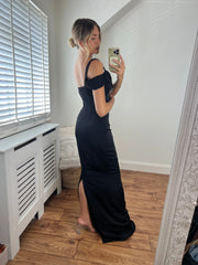 Lizzie Draped Off The Shoulder Cowl Neck Long Maxi Dress in Black Josh And Nicol