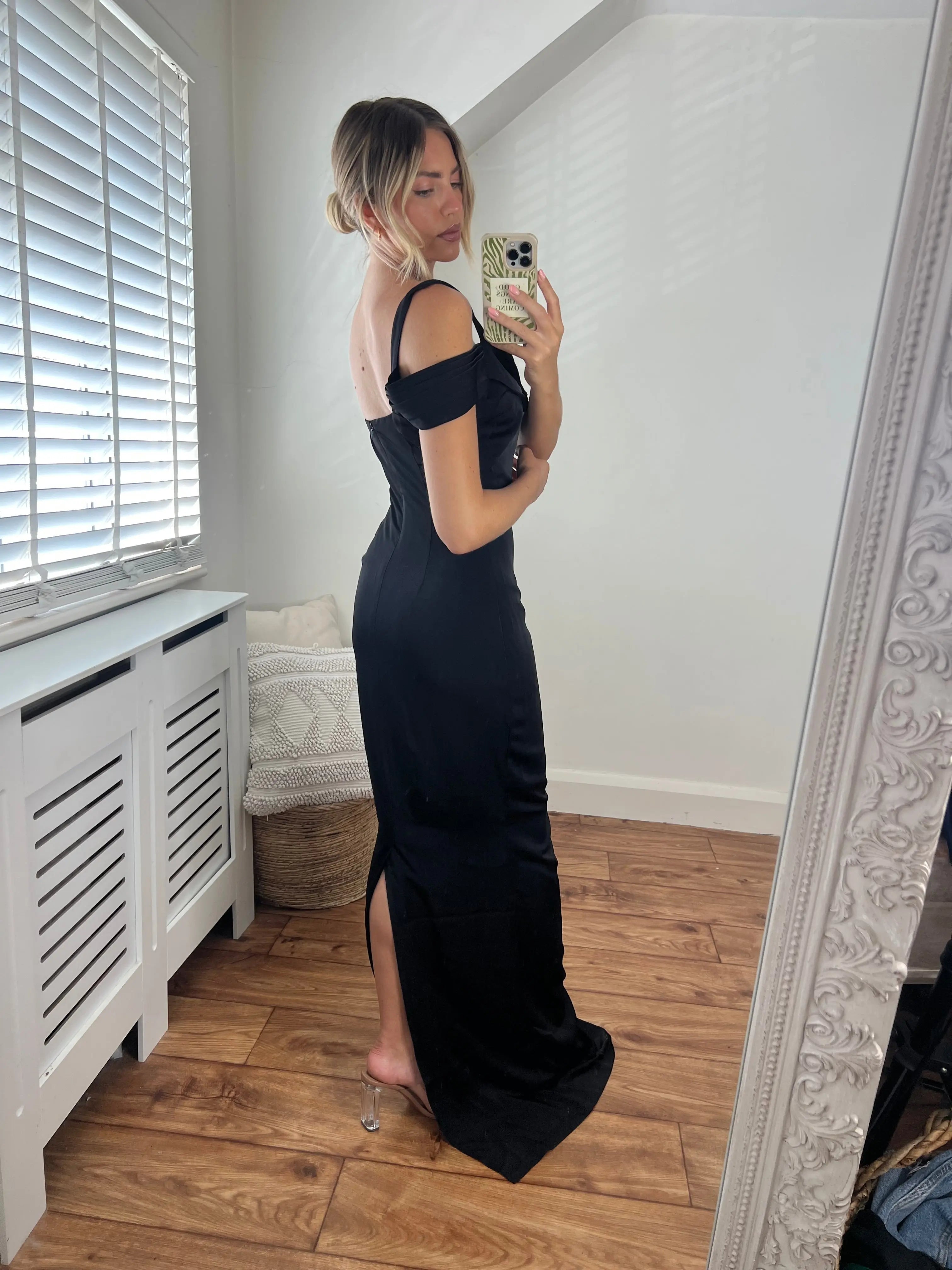 Lizzie Draped Off The Shoulder Cowl Neck Long Maxi Dress in Black Josh And Nicol