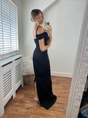 Lizzie Draped Off The Shoulder Cowl Neck Long Maxi Dress in Black Josh And Nicol
