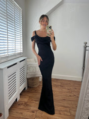Lizzie Draped Off The Shoulder Cowl Neck Long Maxi Dress in Black Josh And Nicol