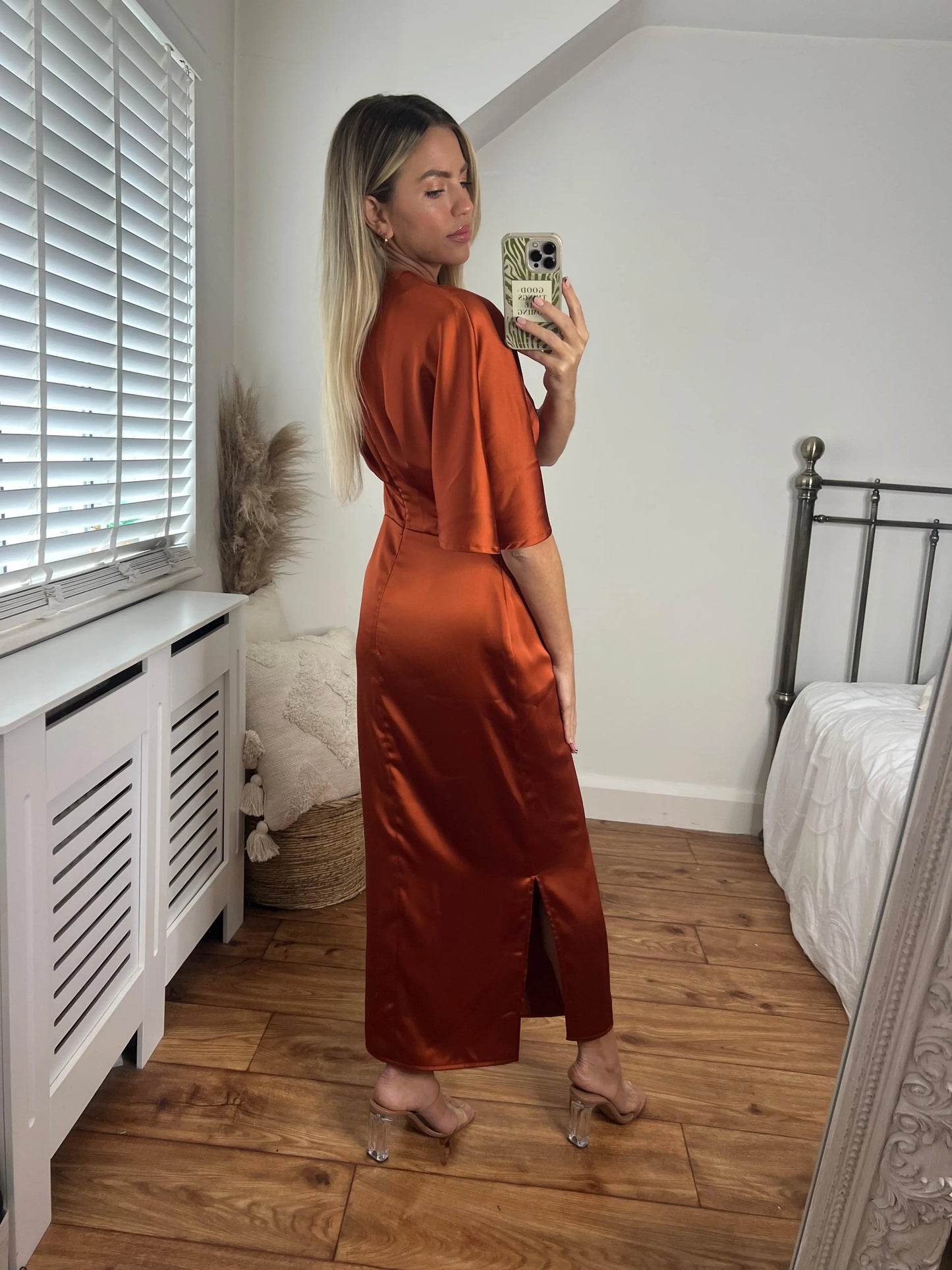 Celine Satin Batwing Cinnamon Orange Dress Josh And Nicol