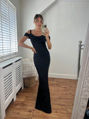 Lizzie Draped Off The Shoulder Cowl Neck Long Maxi Dress in Black Josh And Nicol