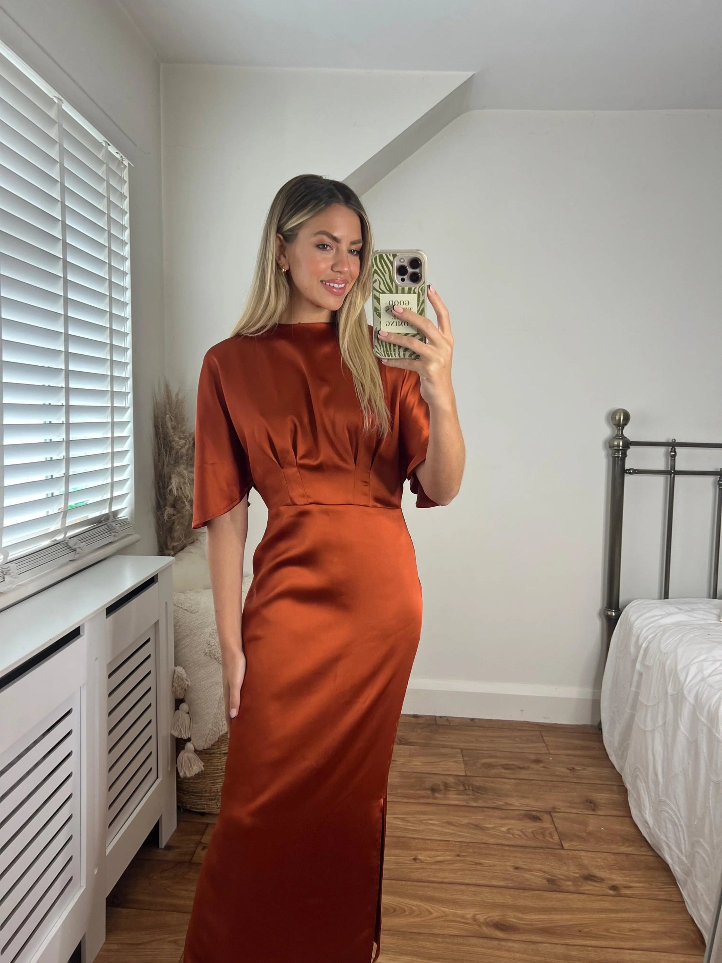 Celine Satin Batwing Cinnamon Orange Dress Josh And Nicol