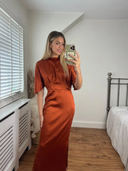 Celine Satin Batwing Cinnamon Orange Dress