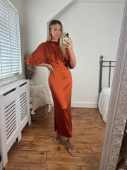 Celine Satin Batwing Cinnamon Orange Dress