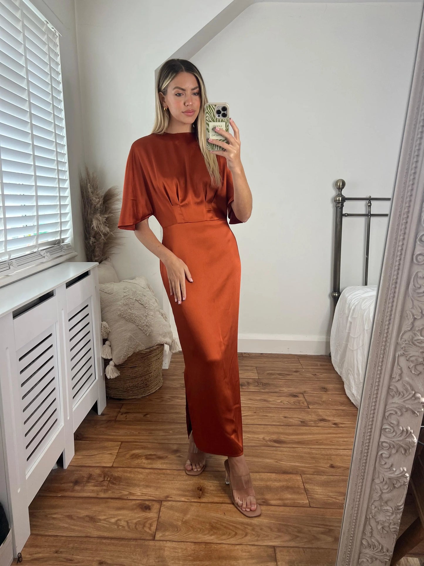 Celine Satin Batwing Cinnamon Orange Dress Josh And Nicol