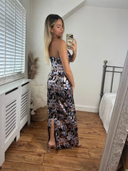 Sofia Maxi Bodycon Dress in Foil Floral Print