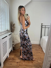 Sofia Maxi Bodycon Dress in Foil Floral Print