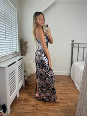 Sofia Maxi Bodycon Dress in Foil Floral Print