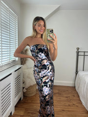 Sofia Maxi Bodycon Dress in Foil Floral Print
