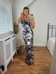 Sofia Maxi Bodycon Dress in Foil Floral Print