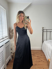 Lana Asymmetric Satin Dress- Black