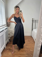 Lana Asymmetric Satin Dress- Black Josh And Nicol