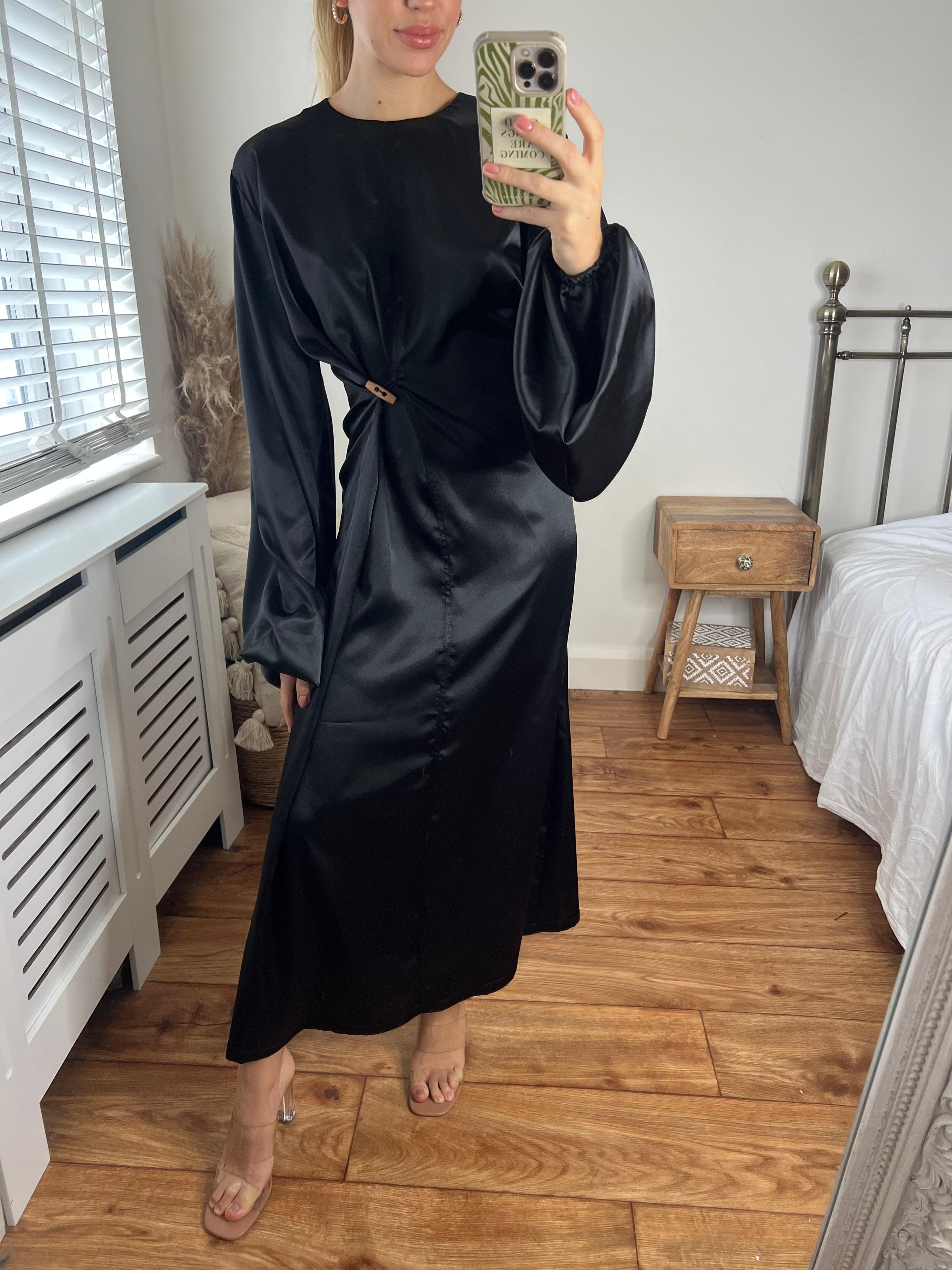 HYLDA SATIN DRESS- BLACK