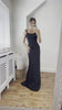 Catherine Fitted Premium Satin Pin-tuck Design Lace Up Back Full Length Dress In Black