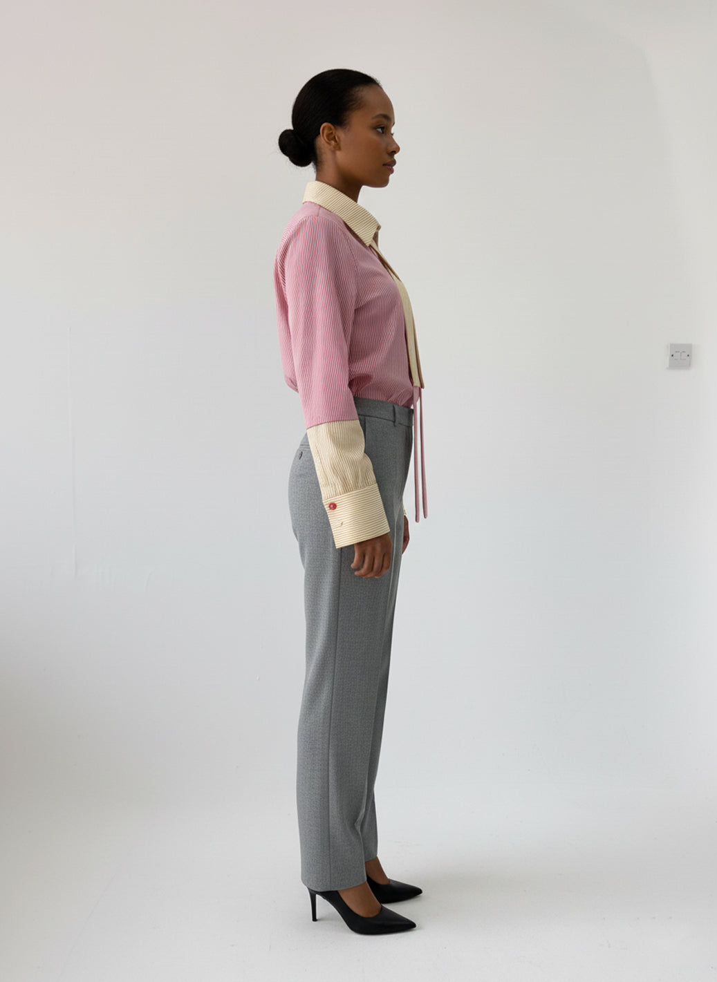 Contrast Tie-Neck Blouse in Rose & Cream Josh And Nicol