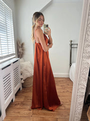 Trapeze Satin Dress- Cinnamon Orange