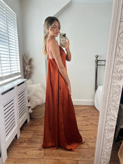 Trapeze Satin Dress- Cinnamon Orange