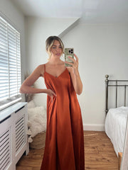Trapeze Satin Dress- Cinnamon Orange
