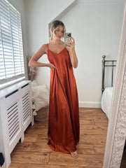 Trapeze Satin Dress- Cinnamon Orange