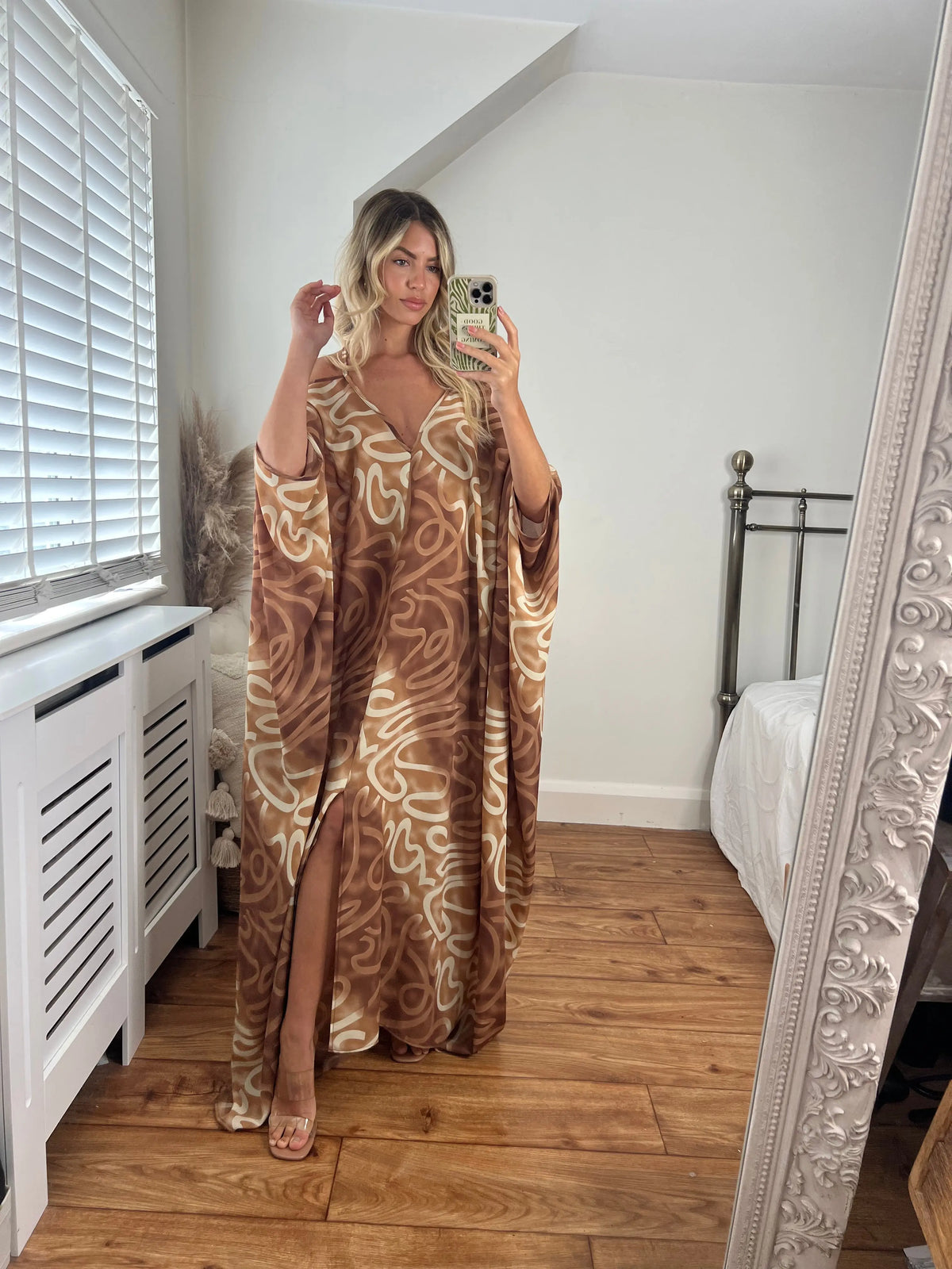 Sienna Cold Shoulder Dress- Beige Print