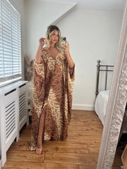 Sienna Cold Shoulder Dress- Beige Print