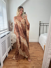 Sienna Cold Shoulder Dress- Beige Print